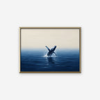 Breaching Whale Canvas Art - Horizontal – Gold Floating Frame on white background