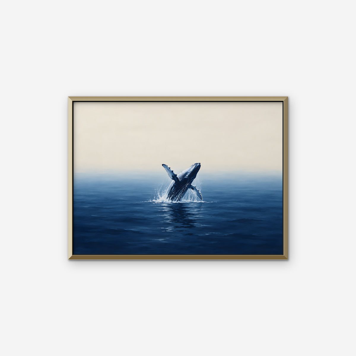 Breaching Whale Canvas Art - Horizontal – Gold Floating Frame on white background
