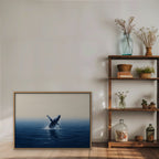 Breaching Whale Canvas Art - Horizontal – Oak Floating Frame in room setting