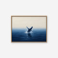 Breaching Whale Canvas Art - Horizontal – Oak Floating Frame on white background