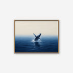 Breaching Whale Canvas Art - Horizontal – Oak Floating Frame on white background