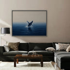 Breaching Whale Canvas Art - Horizontal – Silver Floating Frame in room setting