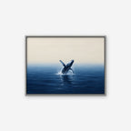 Breaching Whale Canvas Art - Horizontal – Silver Floating Frame on white background