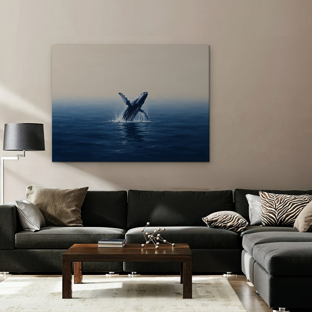 Breaching Whale Canvas Art - Horizontal – Stretched Canvas Only in room setting