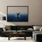 Breaching Whale Canvas Art - Horizontal – Walnut Floating Frame in room setting