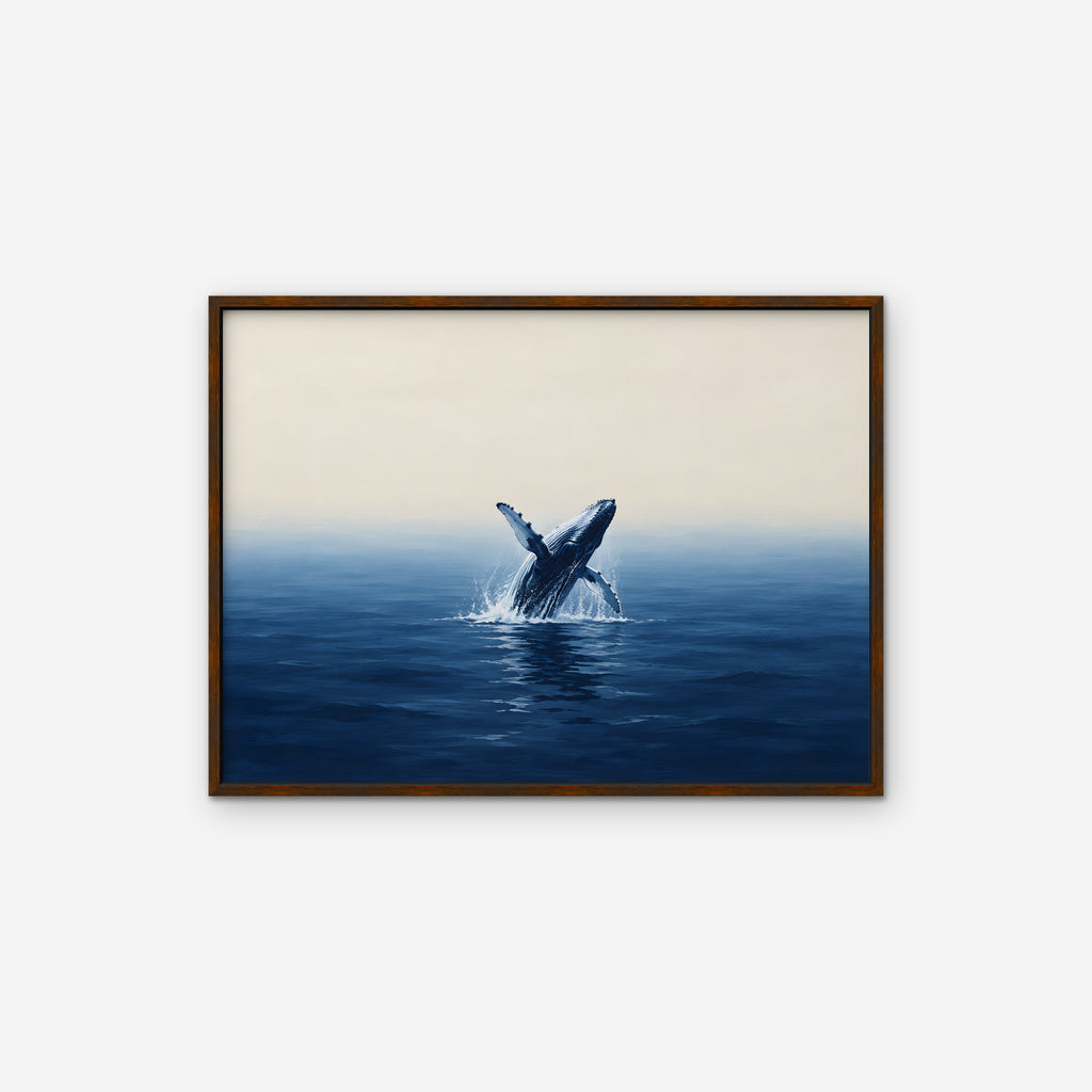 Breaching Whale Canvas Art - Horizontal – Walnut Floating Frame on white background