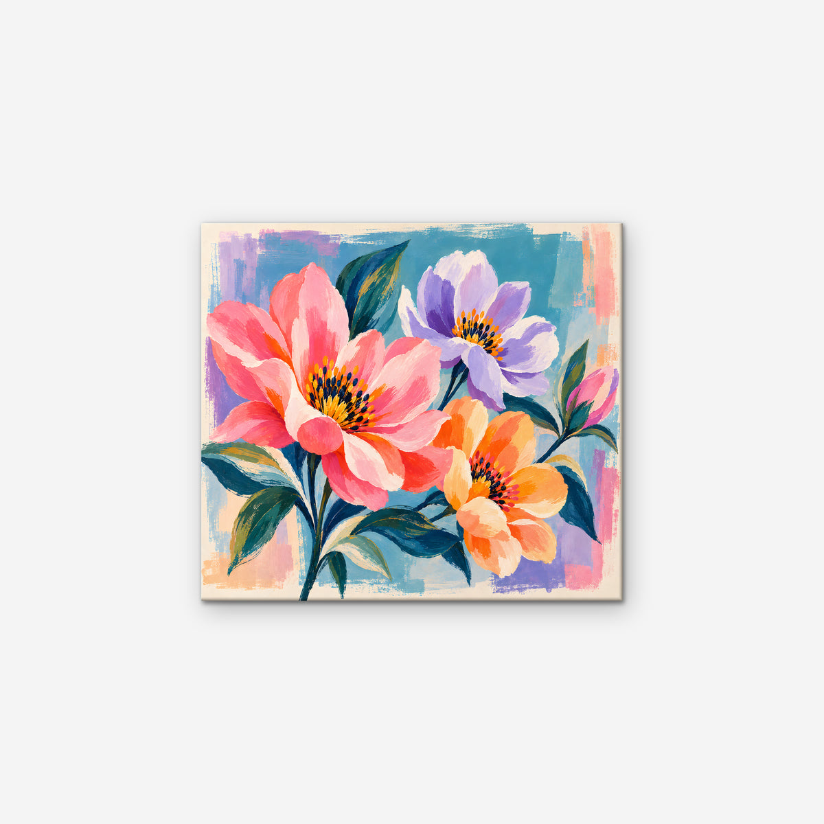 Bright Garden Flowers Canvas Art - Horizontal – Stretched Canvas Only on white background