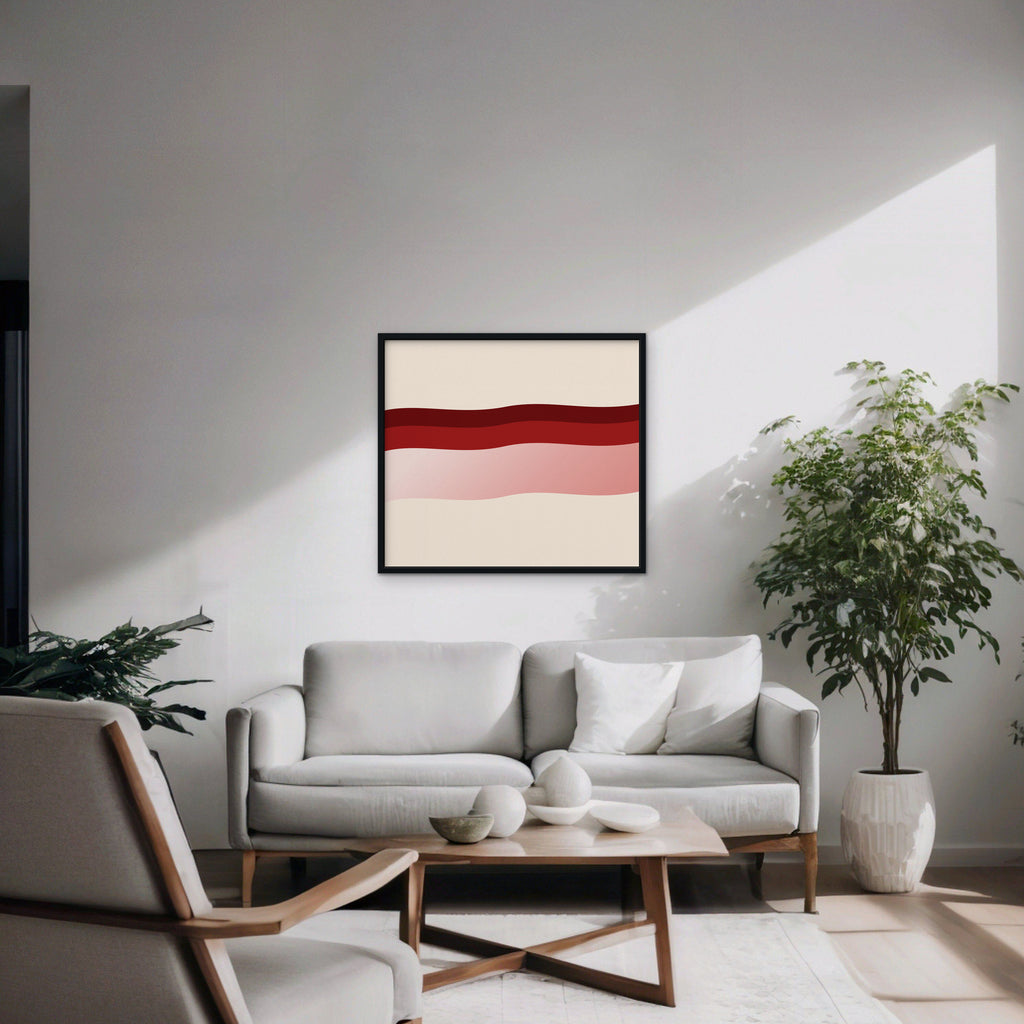 Burgundy Waves Canvas Art - Horizontal – Black Floating Frame in room setting