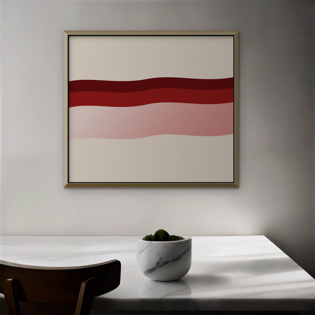 Burgundy Waves Canvas Art - Horizontal – Gold Floating Frame in room setting