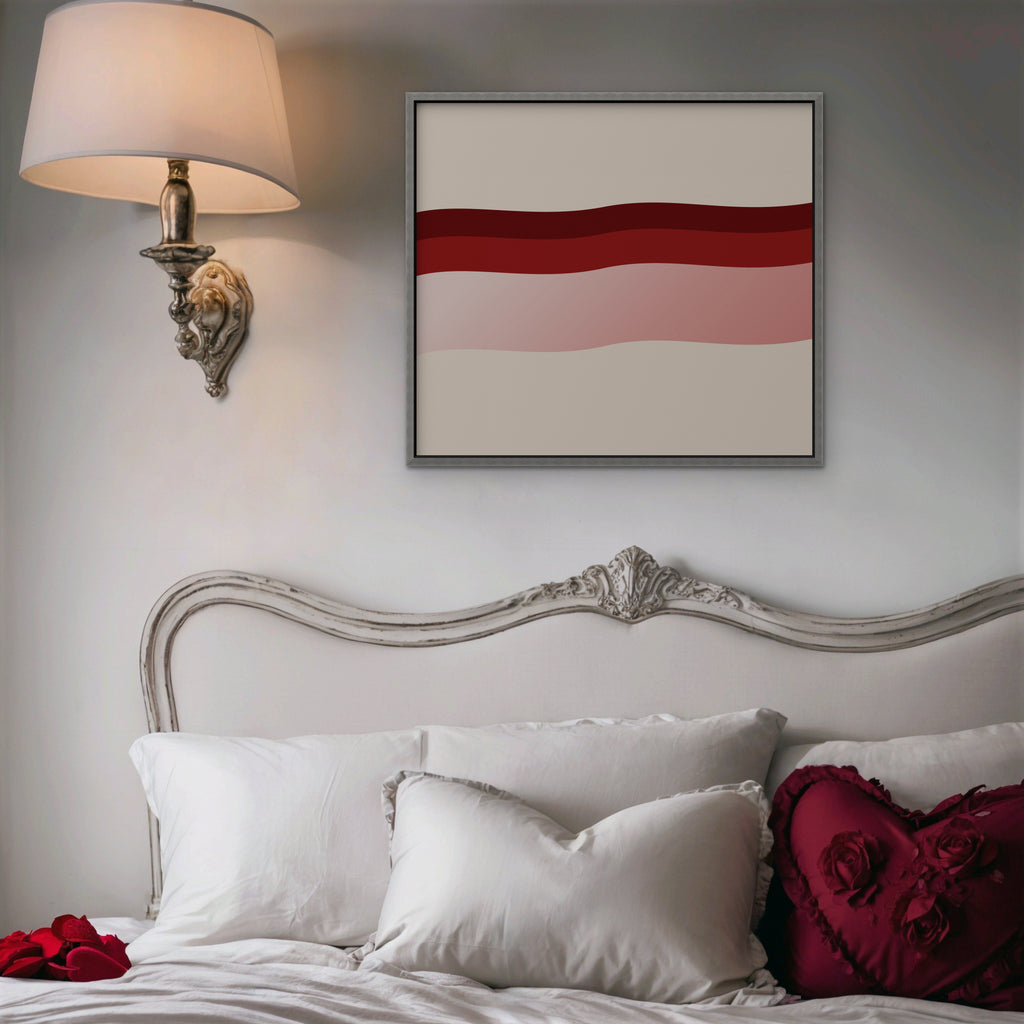 Burgundy Waves Canvas Art - Horizontal – Silver Floating Frame in room setting