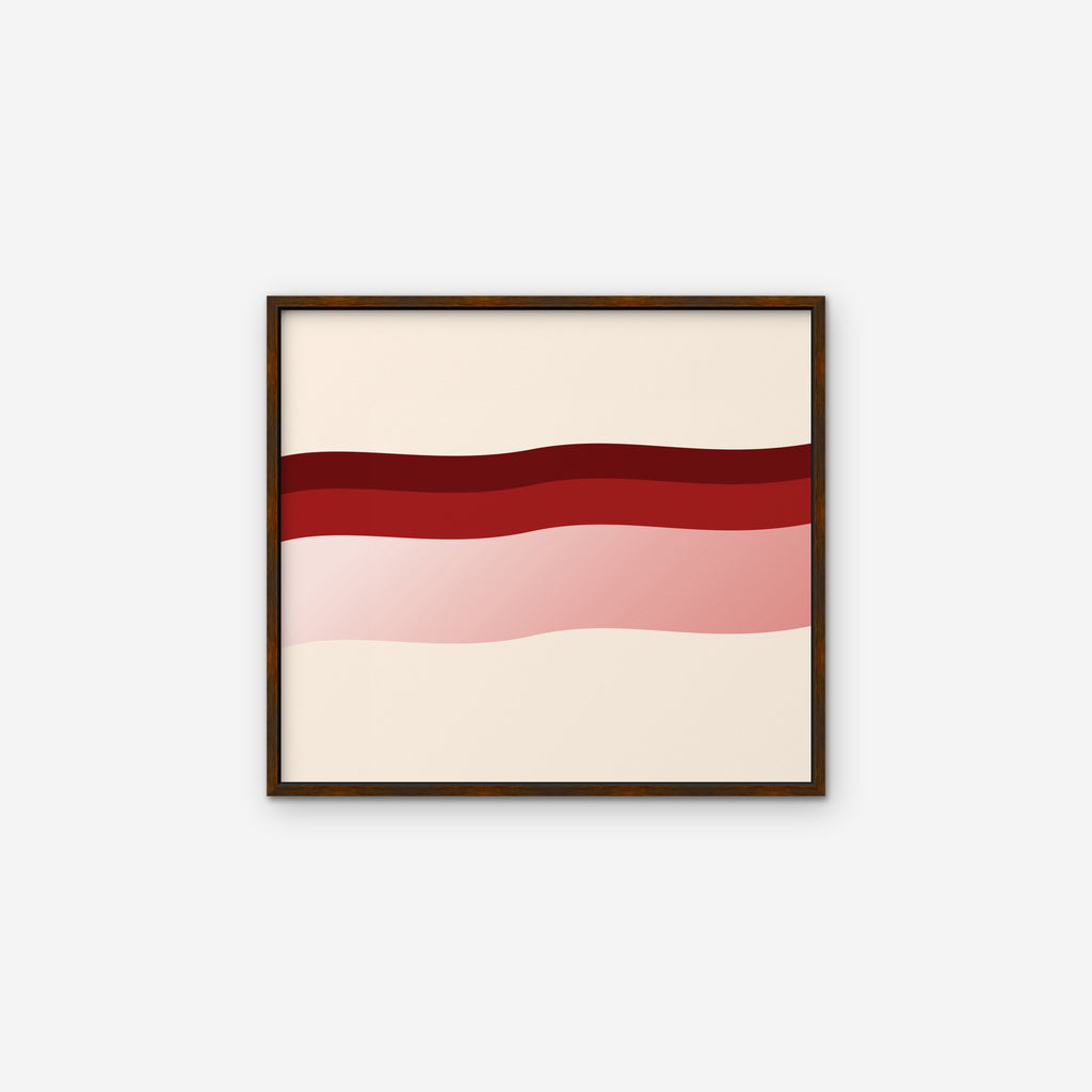 Burgundy Waves Canvas Art - Horizontal – Walnut Floating Frame on white background