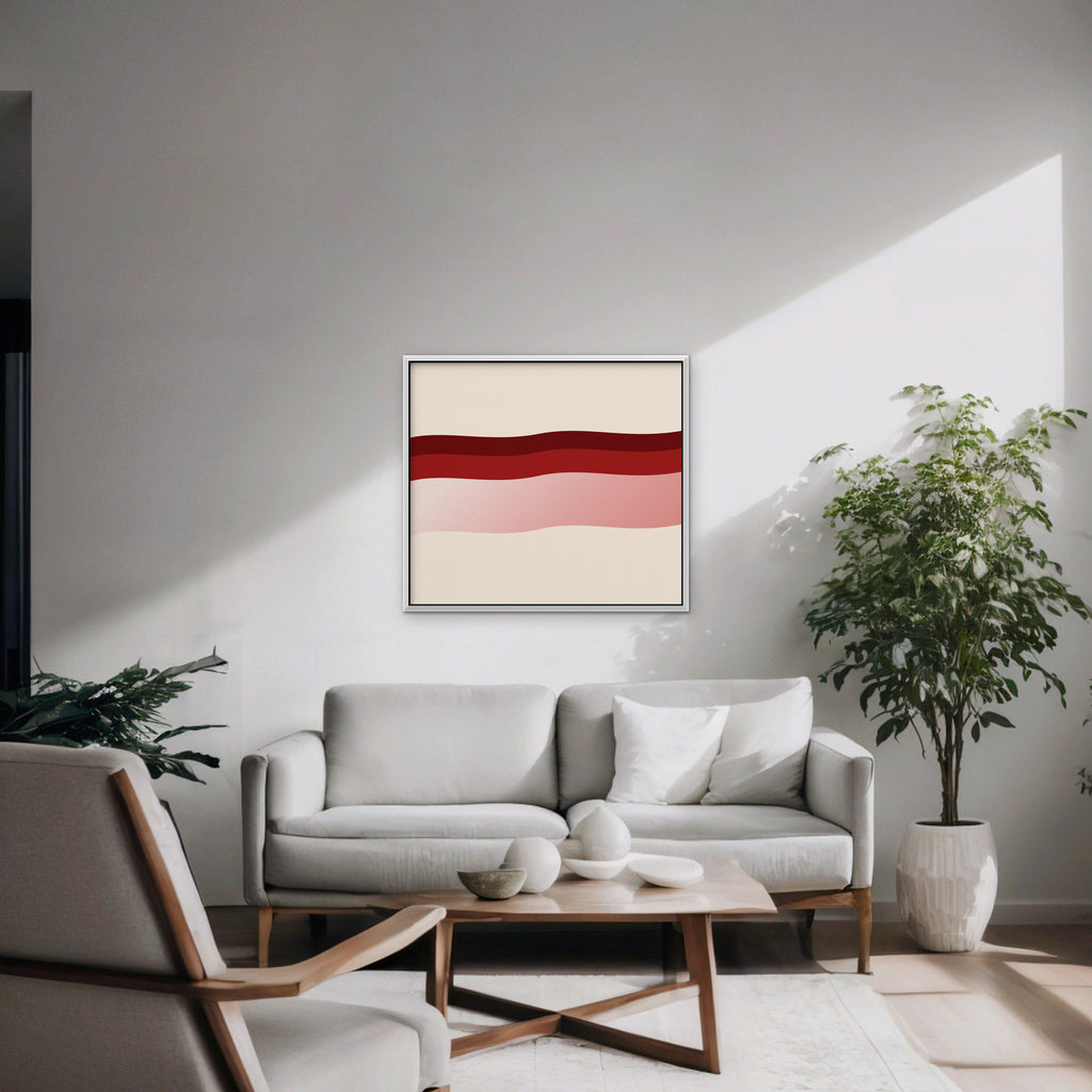 Burgundy Waves Canvas Art - Horizontal – White Floating Frame in room setting