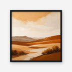 Burnt Orange Valley Canvas Art – square burnt orange desert landscape print in a black floating frame on a white background