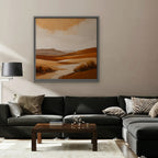 Burnt Orange Valley Canvas Art - Square – Silver Floating Frame in room setting