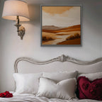 Burnt Orange Valley Canvas Art - Square – Silver Floating Frame in room setting