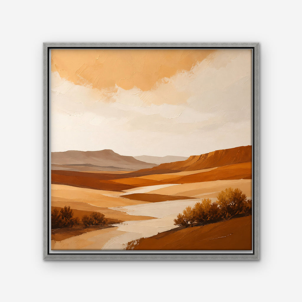 Burnt Orange Valley Canvas Art - Square – Silver Floating Frame on white background