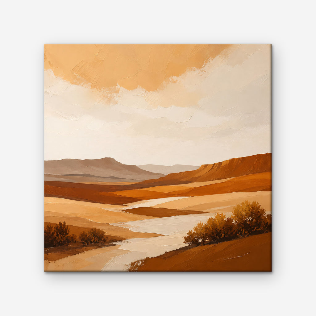 Burnt Orange Valley Canvas Art – square burnt orange desert landscape print as a gallery-wrapped canvas on a white background