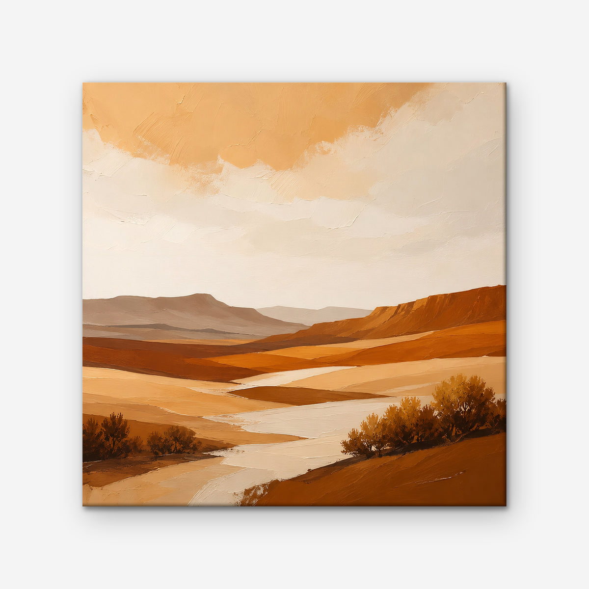 Burnt Orange Valley Canvas Art – square burnt orange desert landscape print as a gallery-wrapped canvas on a white background