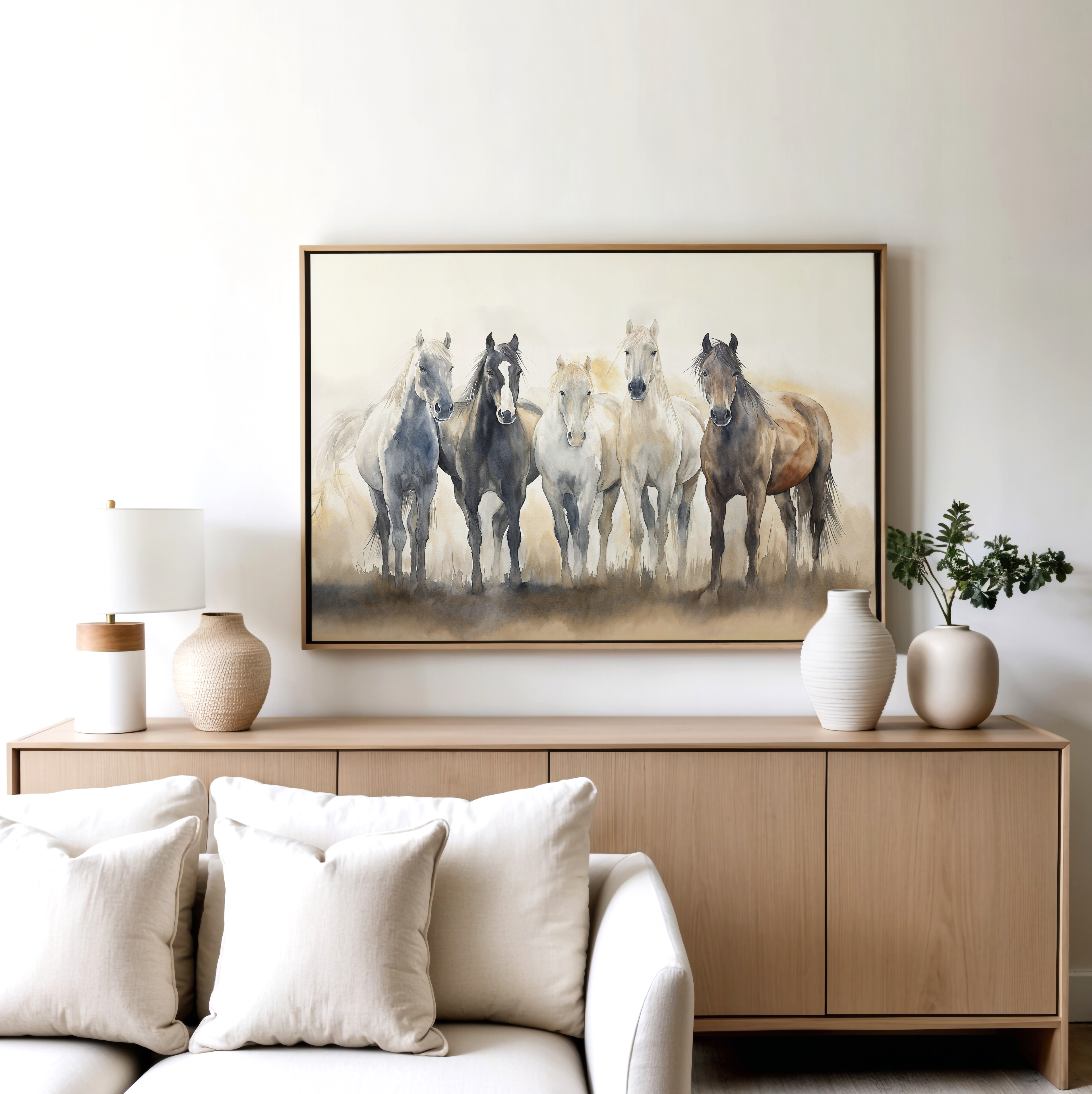 Wild Hooves at Twilight – earthy brown vintage canvas wall art print by Aspire Prints