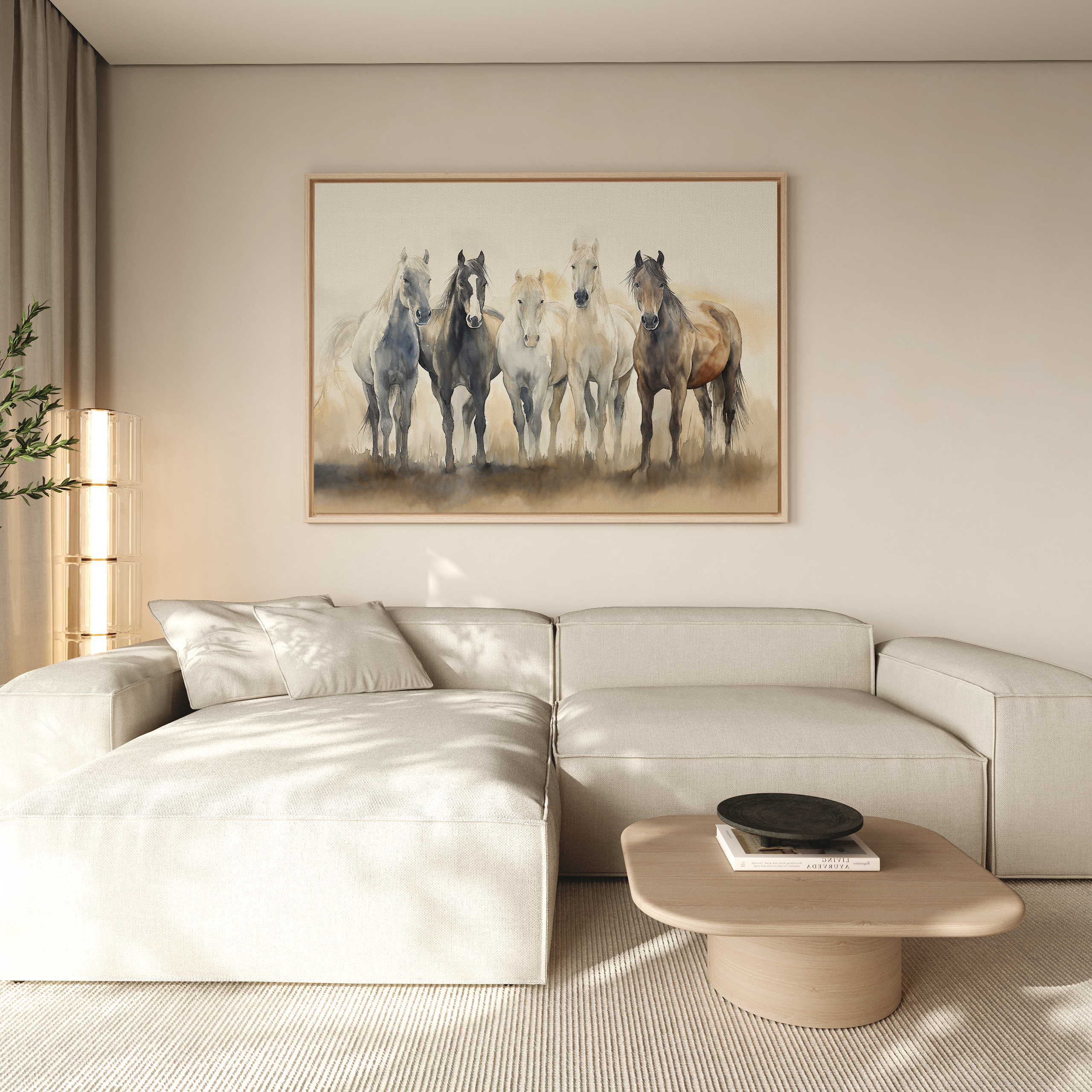 Wild Hooves at Twilight – earthy brown vintage canvas wall art print by Aspire Prints