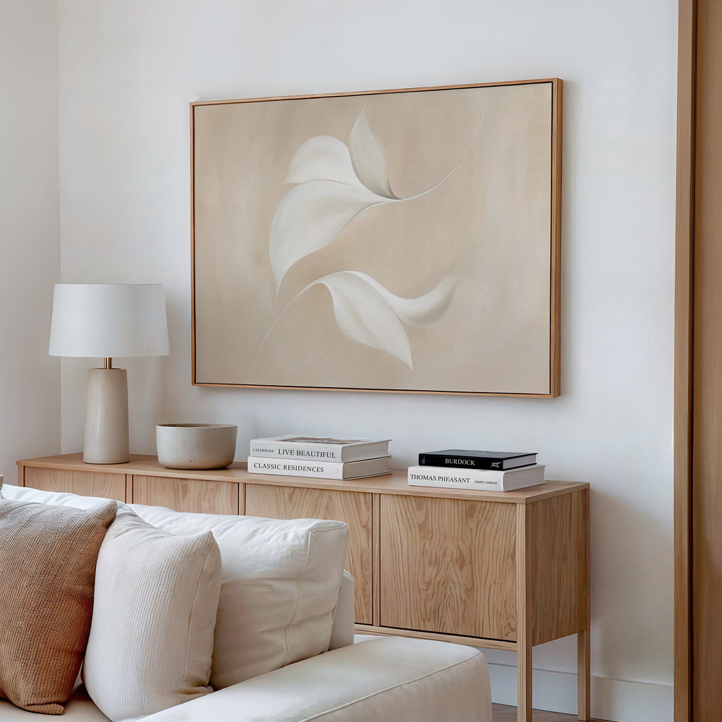 Whispered Blooms in Bloom – beige and white botanical canvas wall art print by Aspire Prints
