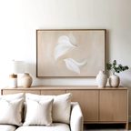 Whispered Blooms in Bloom – beige and white botanical canvas wall art print by Aspire Prints