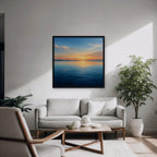 Calm Sea Sunset Canvas Art - Square – Black Floating Frame in room setting