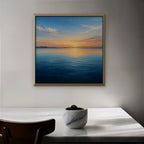 Calm Sea Sunset Canvas Art - Square – Gold Floating Frame in room setting