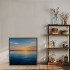Calm Sea Sunset Canvas Art - Square – Oak Floating Frame in room setting
