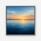 Calm Sea Sunset Canvas Art - Square – Silver Floating Frame on white background