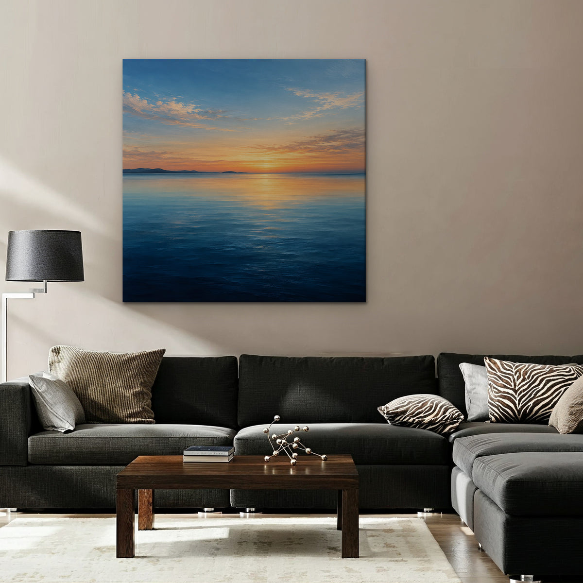 Calm Sea Sunset Canvas Art - Square – Stretched Canvas Only in room setting