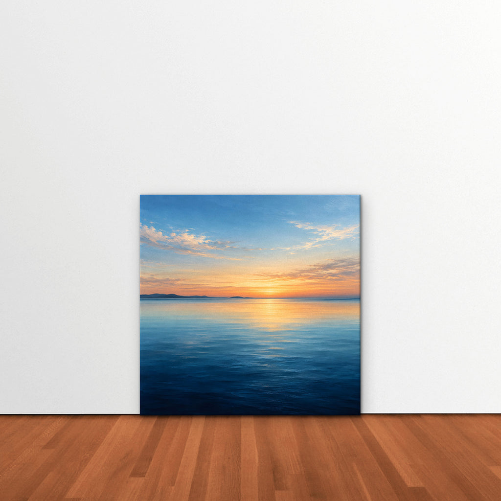 Calm Sea Sunset Canvas Art - Square – Stretched Canvas Only in room setting