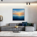 Calm Sea Sunset Canvas Art - Square – White Floating Frame in room setting