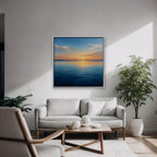 Calm Sea Sunset Canvas Art - Square – White Floating Frame in room setting