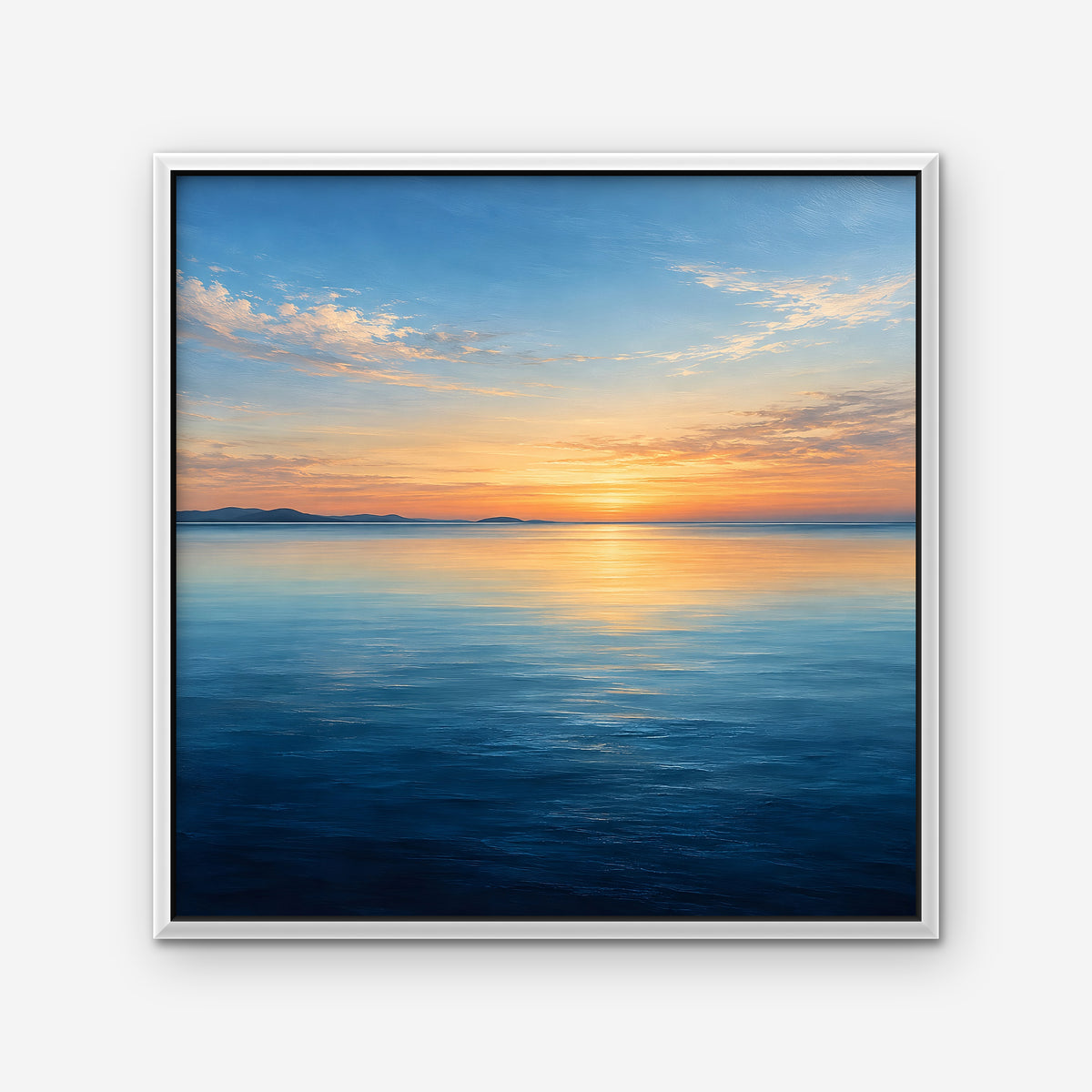 Calm Sea Sunset Canvas Art - Square – White Floating Frame on white background