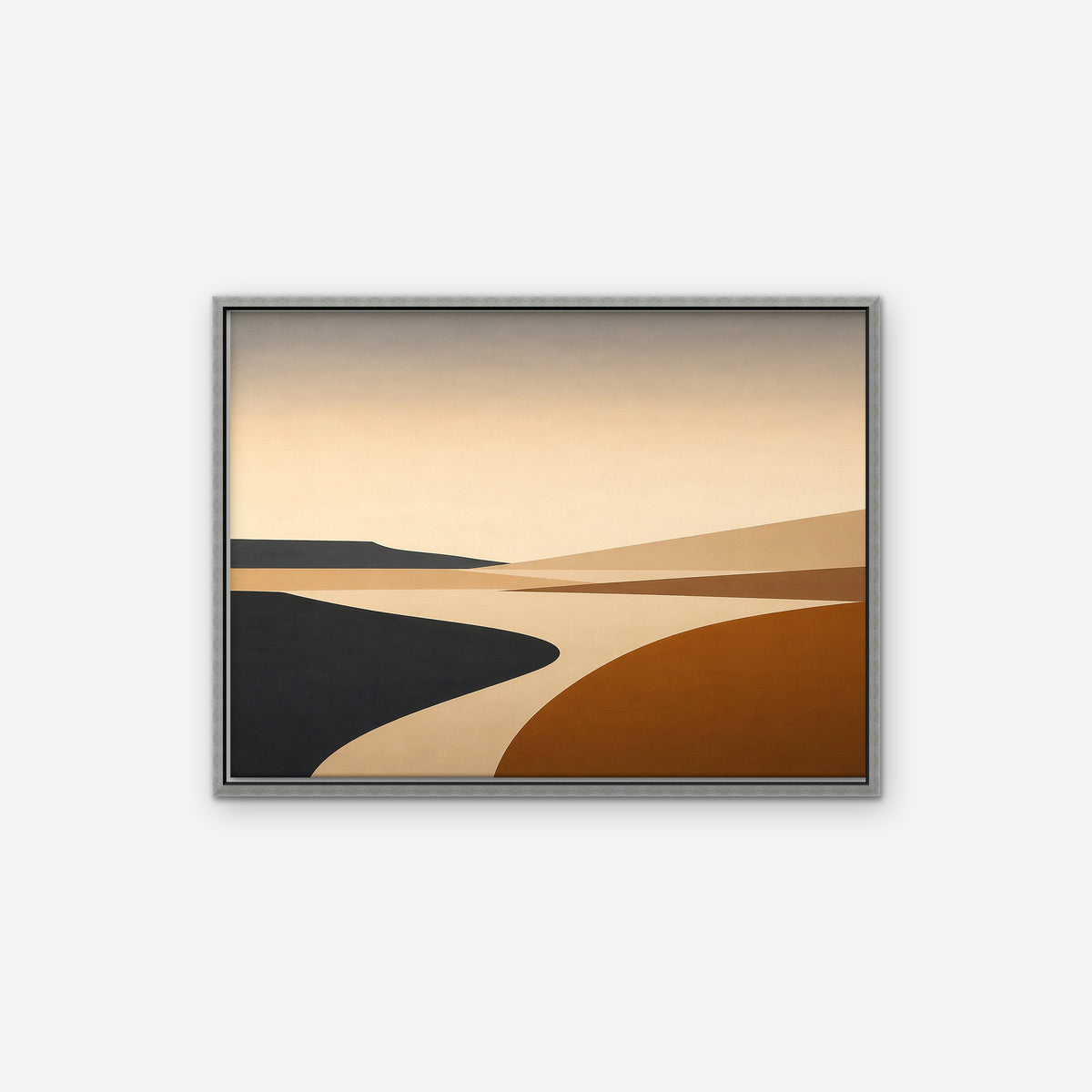 Caramel Desert Road Canvas Art - Horizontal – Silver Floating Frame on white background