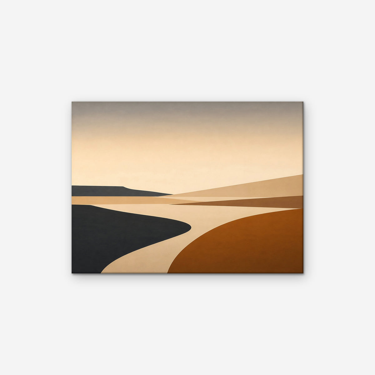 Caramel Desert Road Canvas Art – horizontal minimalist desert landscape print as a gallery-wrapped canvas on a white background
