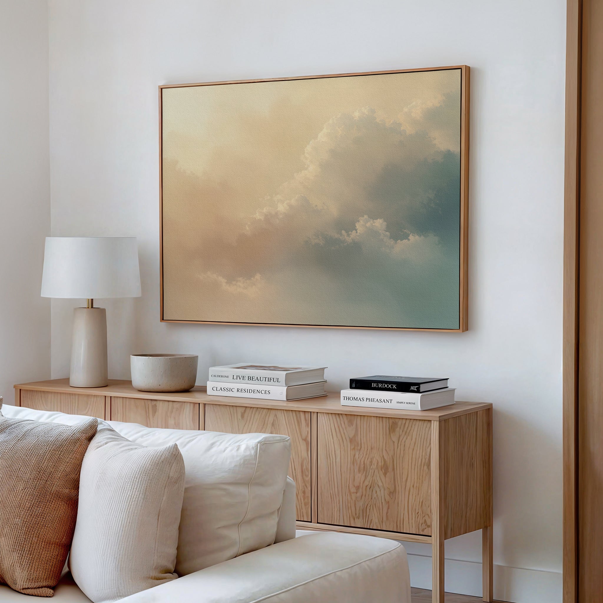 Whispers of a Champagne Sky – beige and white cloud canvas wall art print by Aspire Prints