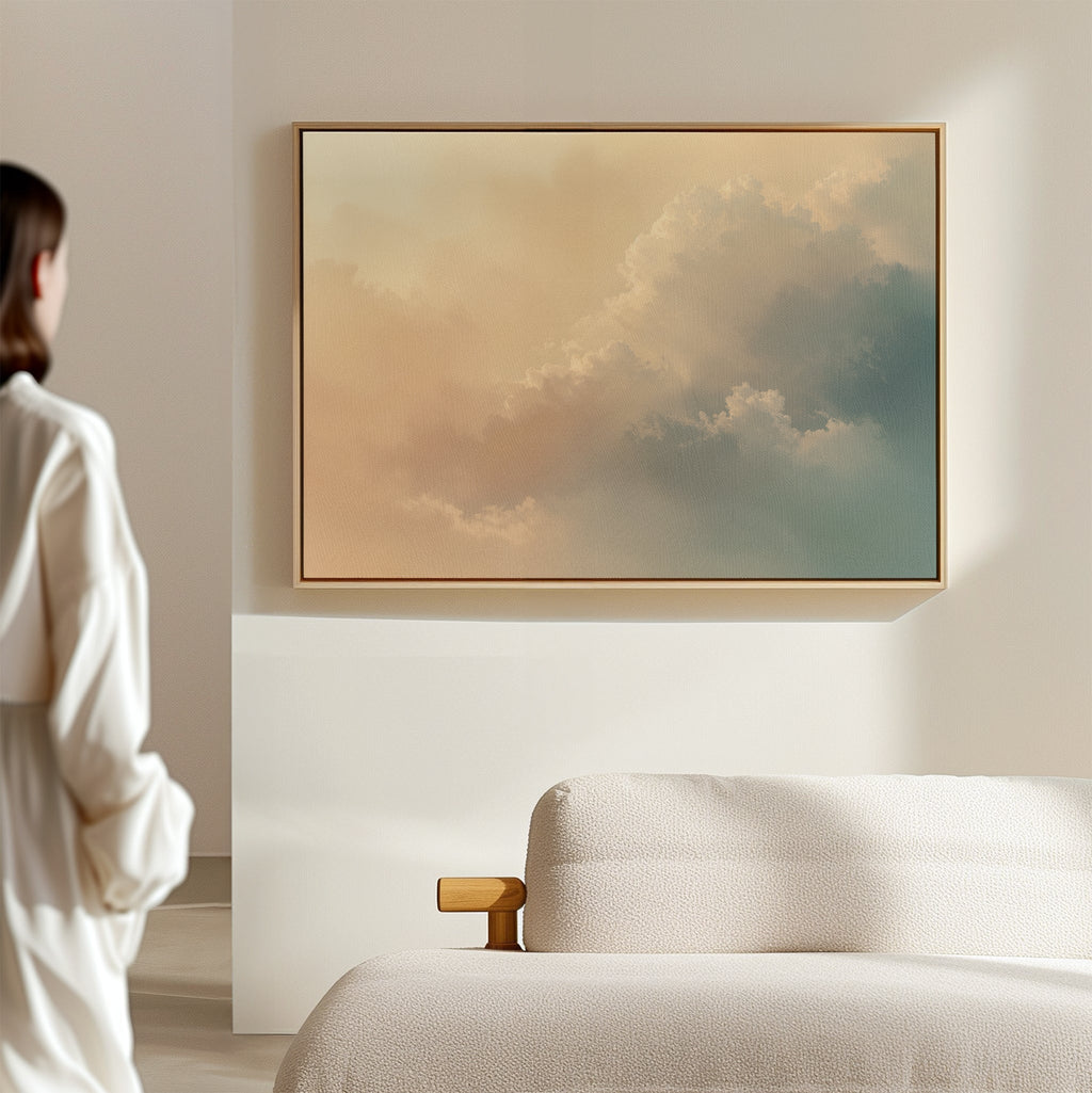 Whispers of a Champagne Sky – beige and white cloud canvas wall art print by Aspire Prints