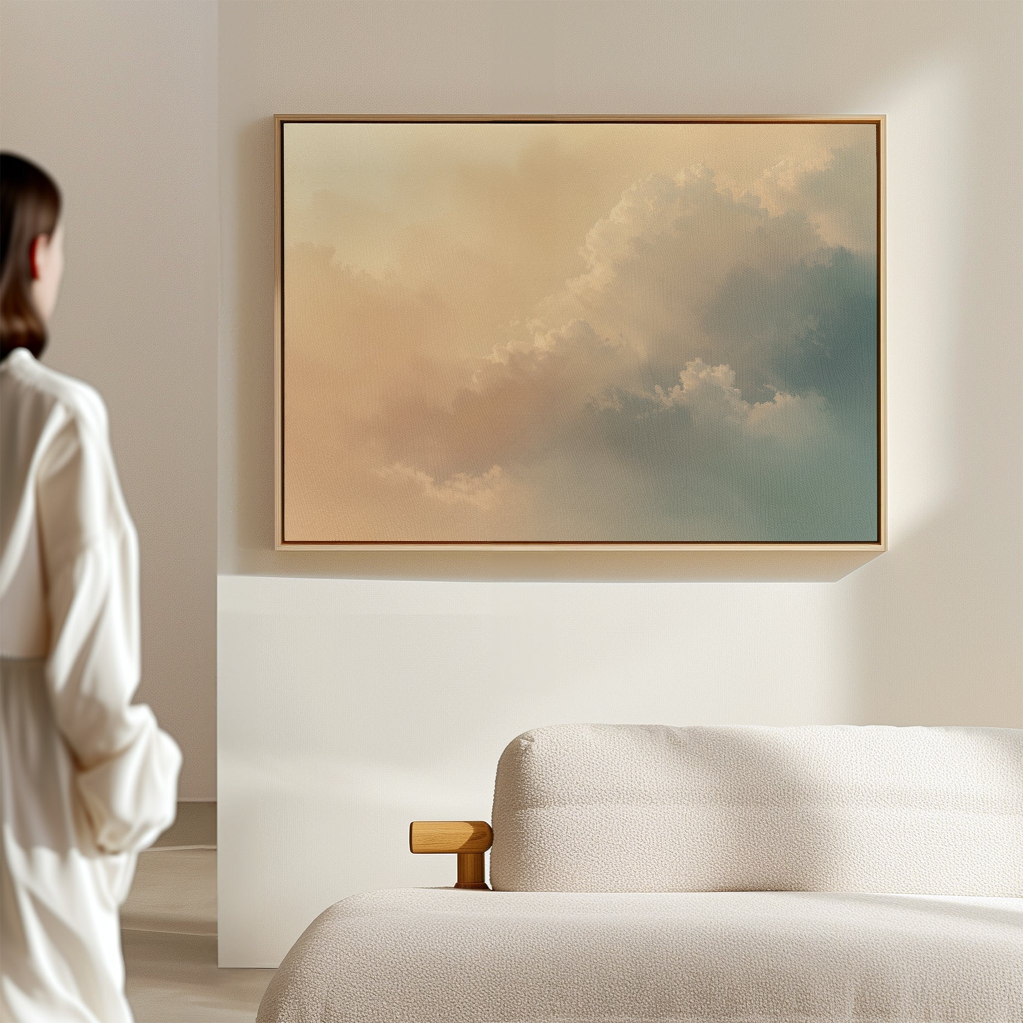 Whispers of a Champagne Sky – beige and white cloud canvas wall art print by Aspire Prints