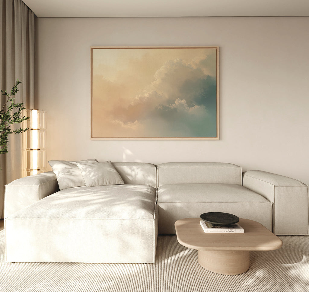 Whispers of a Champagne Sky – beige and white cloud canvas wall art print by Aspire Prints