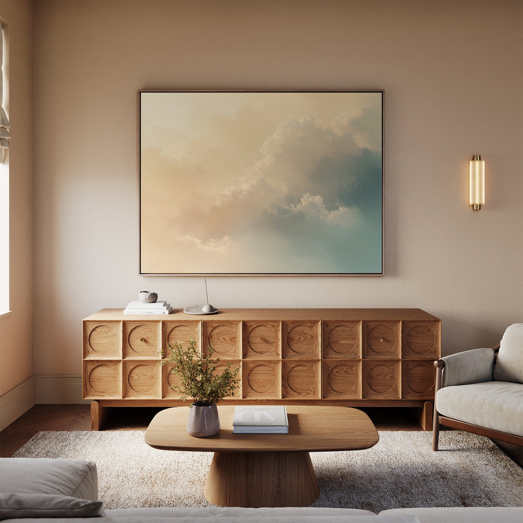 Whispers of a Champagne Sky – beige and white cloud canvas wall art print by Aspire Prints