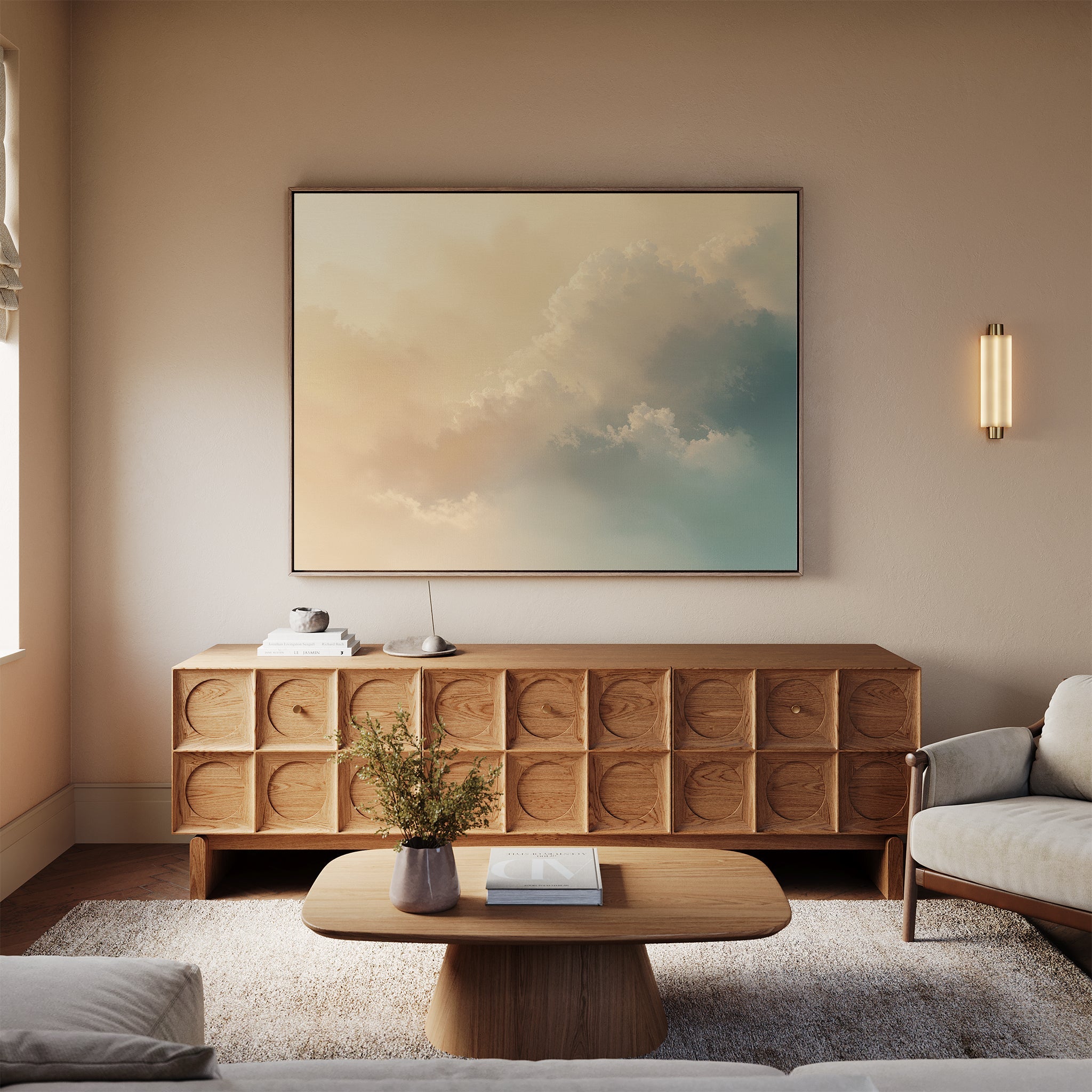 Whispers of a Champagne Sky – beige and white cloud canvas wall art print by Aspire Prints