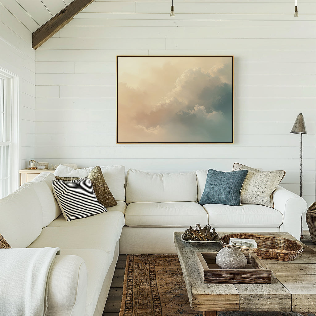 Whispers of a Champagne Sky – beige and white cloud canvas wall art print by Aspire Prints