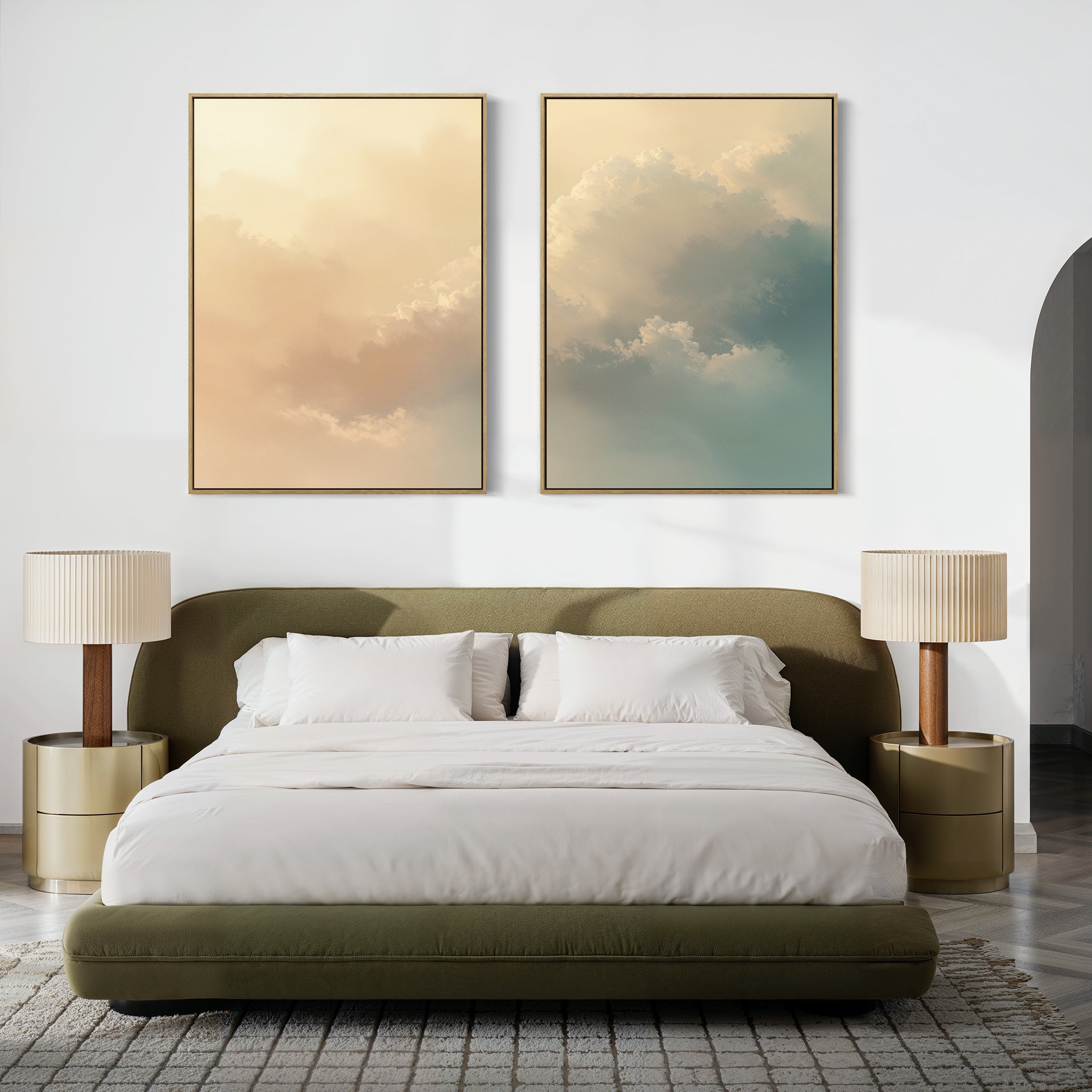 Whispers of the Cloudfields – Set of 2 Canvas Prints set of 2 – beige and white cloud canvas wall art by Aspire Prints