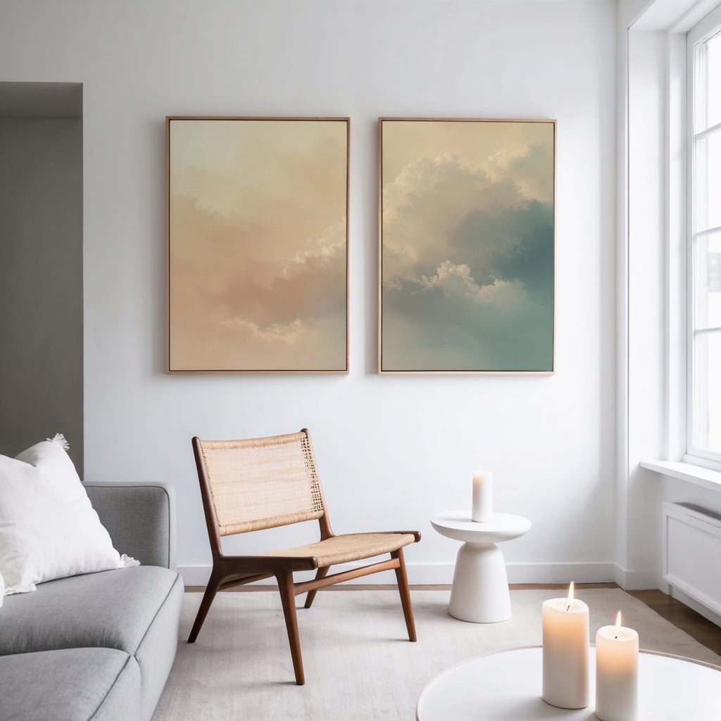 Whispers of the Cloudfields – Set of 2 Canvas Prints set of 2 – beige and white cloud canvas wall art by Aspire Prints