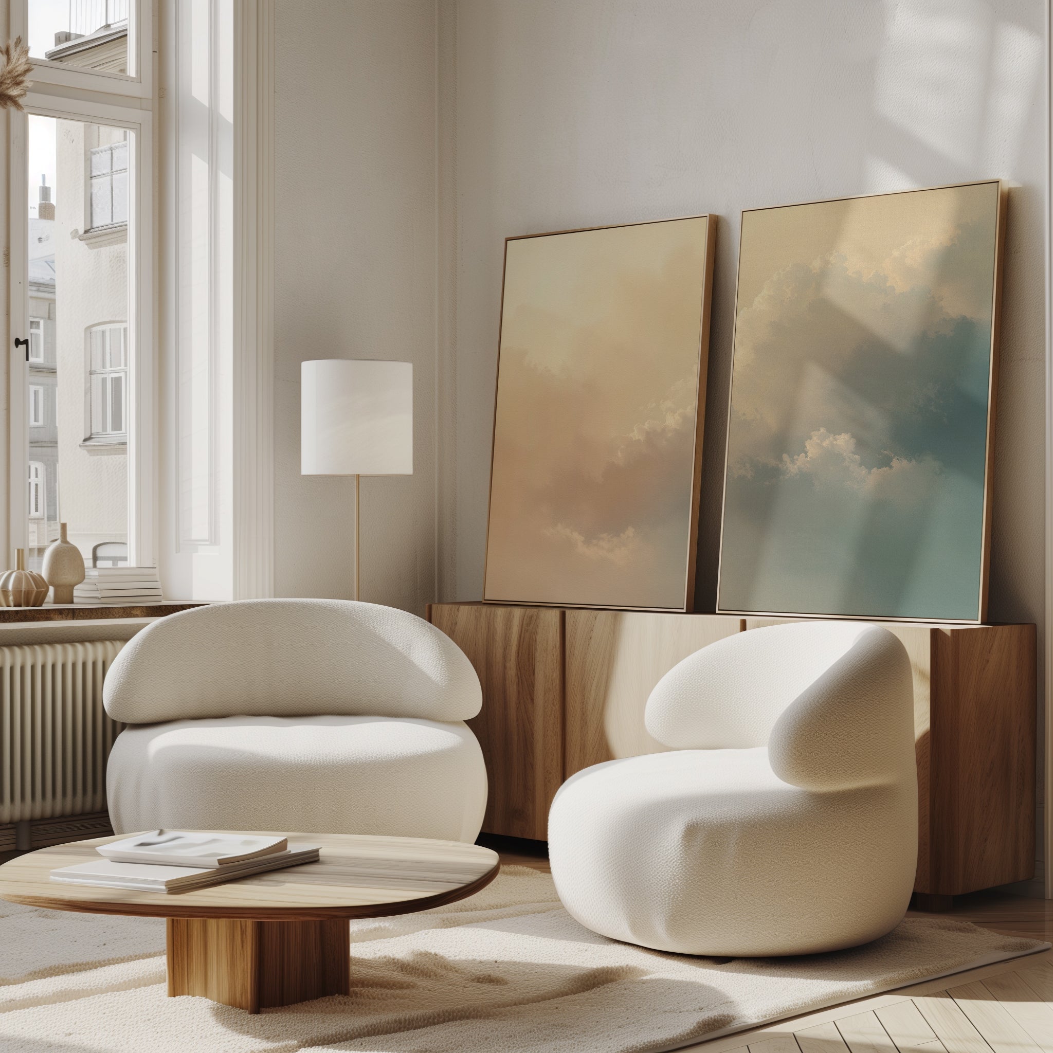 Whispers of the Cloudfields – Set of 2 Canvas Prints set of 2 – beige and white cloud canvas wall art by Aspire Prints