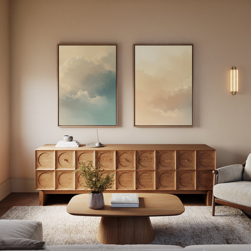 Whispers of the Cloudfields – Set of 2 Canvas Prints set of 2 – beige and white cloud canvas wall art by Aspire Prints
