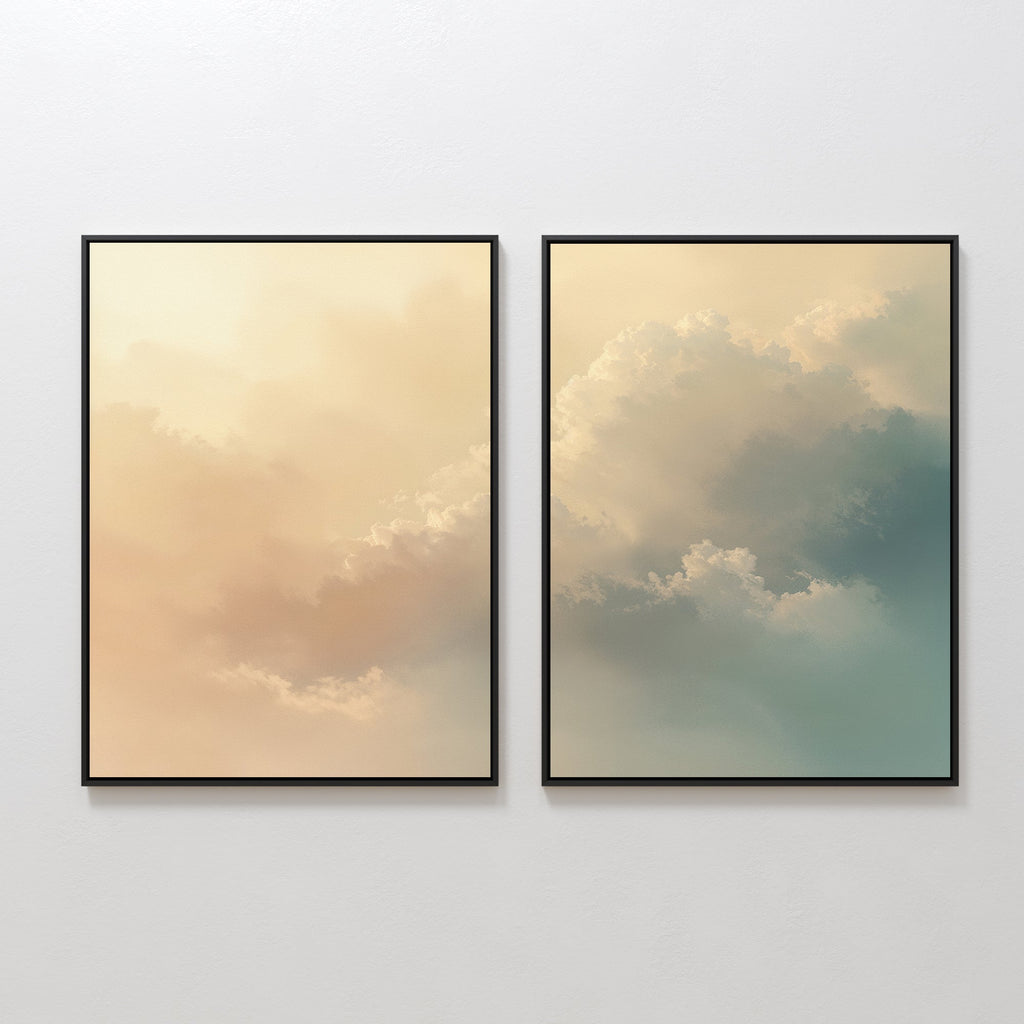 Whispers of the Cloudfields – Set of 2 Canvas Prints set of 2 – beige and white cloud canvas wall art by Aspire Prints