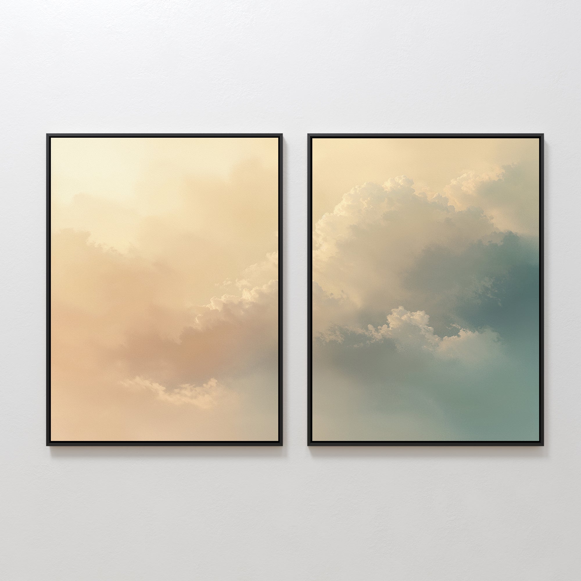Whispers of the Cloudfields – Set of 2 Canvas Prints set of 2 – beige and white cloud canvas wall art by Aspire Prints